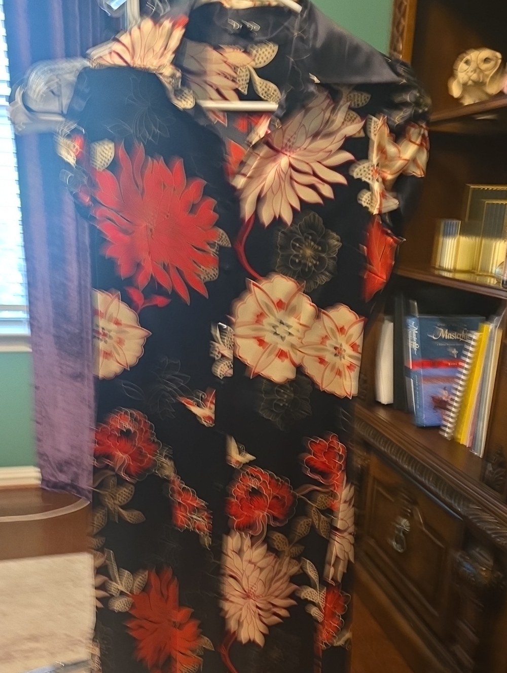 bebe Black Dress with Red and Cream Floral Print